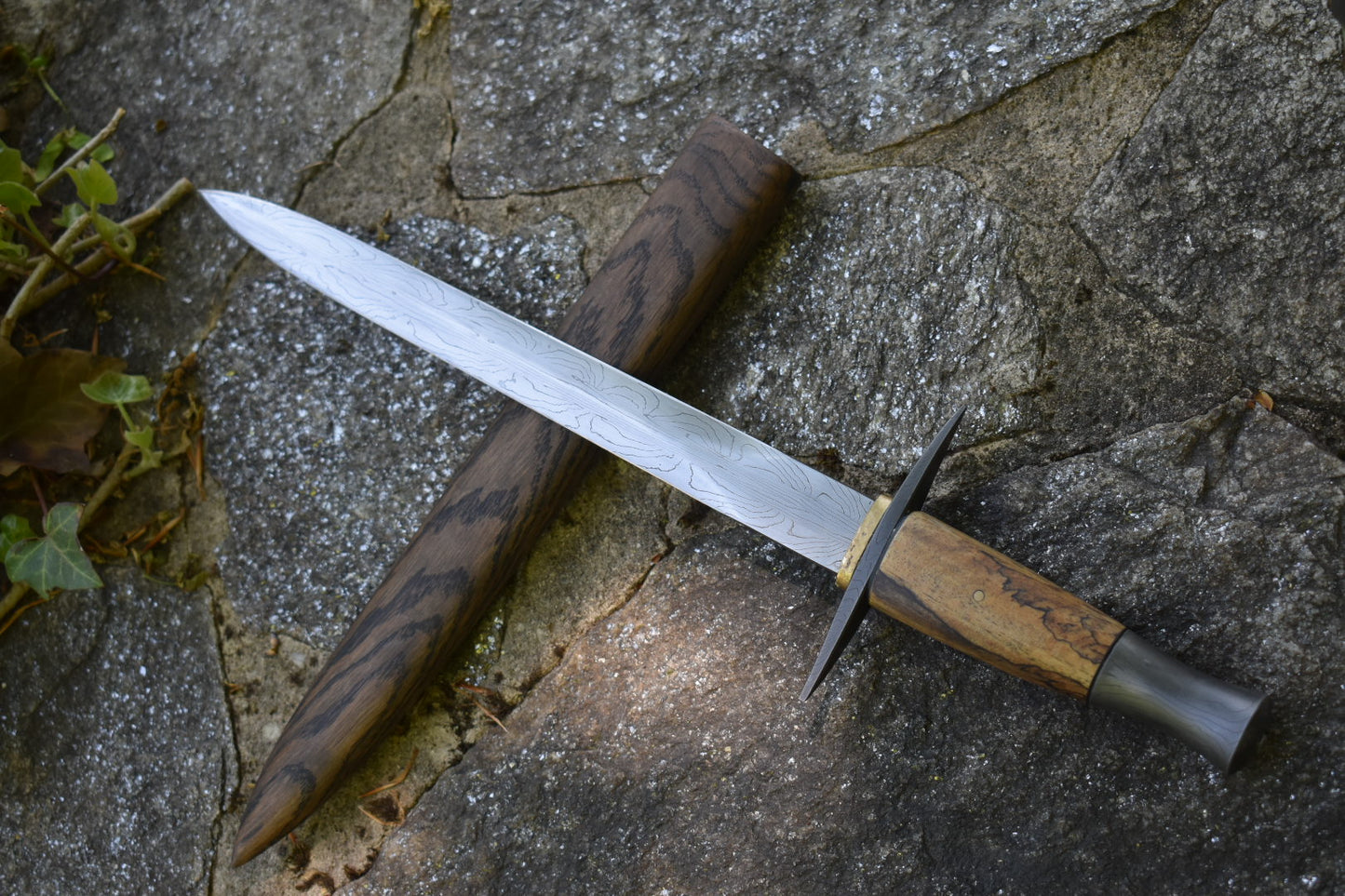 Mosaic Damascus Dagger with Sheath