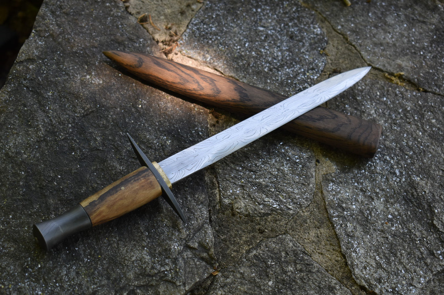 Mosaic Damascus Dagger with Sheath